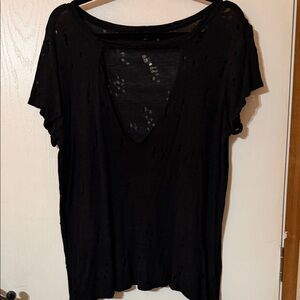Olivaceous Distressed Black Short Sleeve Top
